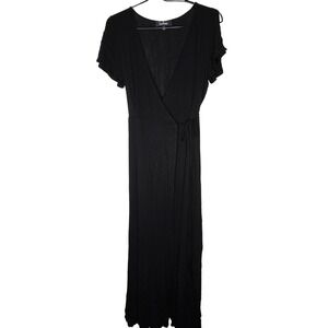 Lulus Black Short Sleeve Wrap Maxi Dress V-Neck Flutter Sleeve R665971 Mens S